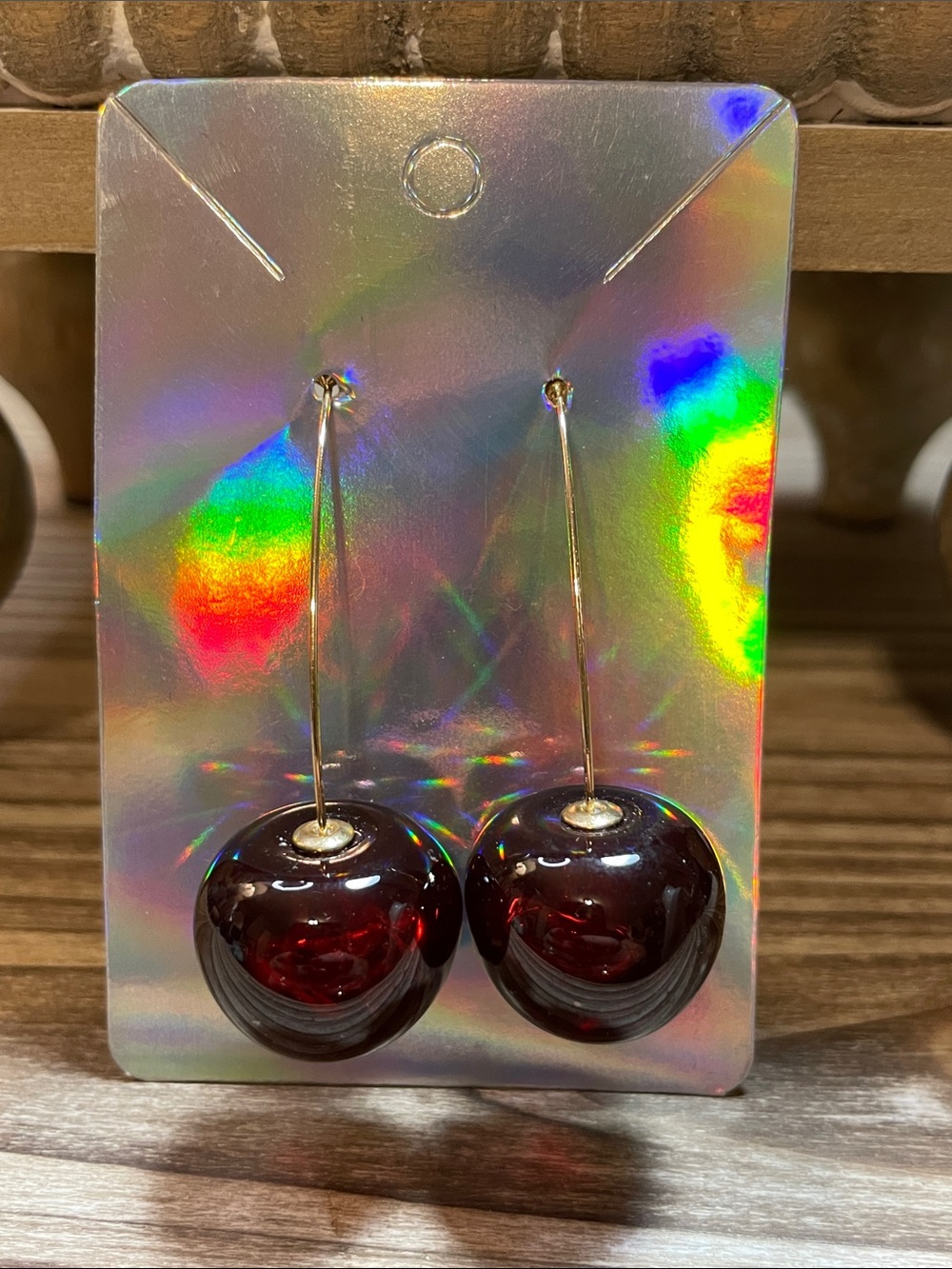 Cherry Drop Earrings - Deep Red Acrylic